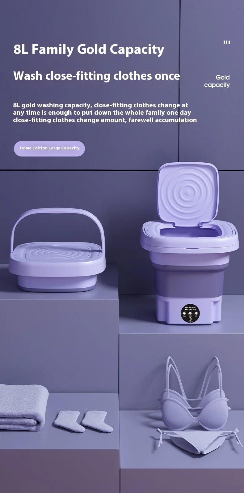 Machine à laver pliable 8L portable