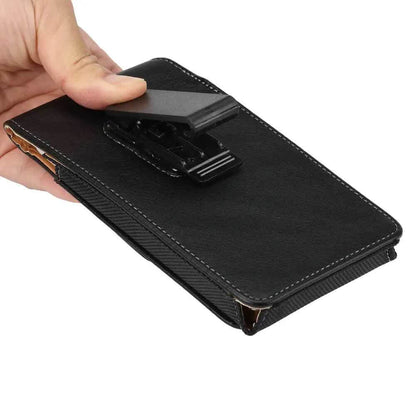 Etui de telephone ou de traducteur premium en cuir noir avec clip de ceinture, idéal pour traducteurs portables.